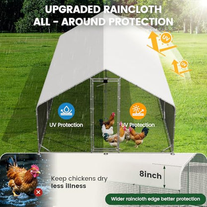 Large Walk-in Chicken Coop with Solar Light, Outdoor Metal Poultry Cage with Run & Hardware Cloth, Waterproof & UV-Resistant Hen House for Farm & Backyard - size: 234"L x 118"W x 78.2"H