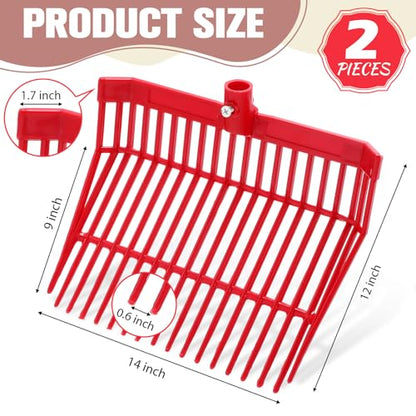 Lasnten Manure Fork Replacement Head, 18 Tines Pitchfork Head with Screws and Nuts, Horse Manure Rake for Picking up Grass and Hay(Red,2 Pcs)