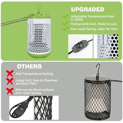 NICENICY Reptile Heat Lamp with Guard, Ceramic Heat Lamp Bulb with Lampshade, Adjustable Reptile Ceramic Heat Lamp Covers Guard with 100 Watt Infrared, No Light Only Heat (Small) - size: Small