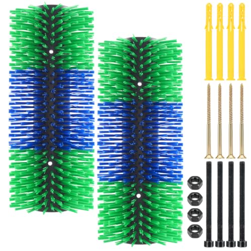 2-Pack Livestock Scratching Brush with Grooming Tool, Animal Back Massage & Itch Relief Brush, Green and Blue Horse Scratching Accessories for Cows, Horses, Goats & Sheep (Green) - color: Green
