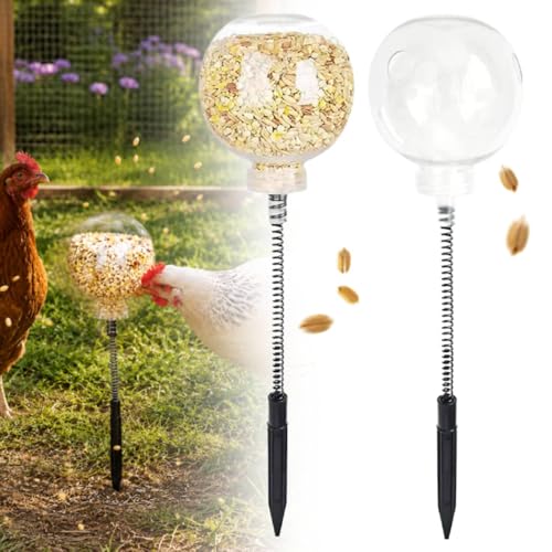 2Pcs Chicken Slow Feeder Ball & Enrichment Toys for Hens Poultry, Chicken Pecking Toys, Interactive Boredom Busting Chicke-n Coop Accessories, Spring Loaded Swing Feeder for Parrots Ducks Birds - size: 2pcs