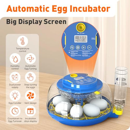 MYPIN 18 Chicken Eggs Incubator with Temperature Control, Humidity Display, Auto Egg Turning, Auto Water Filling, 2 Size Egg Trays, Chick Incubaotrs for Hatching Eggs Digital Incubator for Chicken