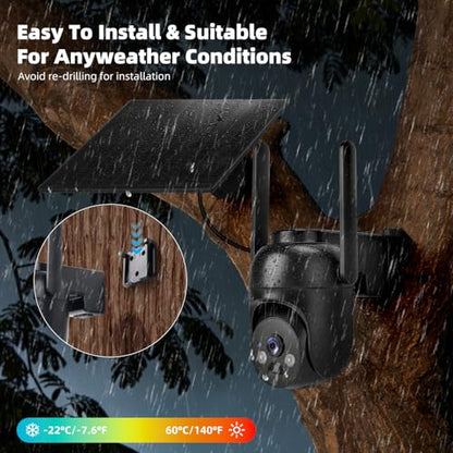 4G LTE Cellular Security Cameras Solar Powered No WiFi Security Camera Outdoor Wireless Built-in SIM Card 2K Color Night Vision 360° View Motion Detection 2-Way Audio 2 Packs - color: Black 2 pack