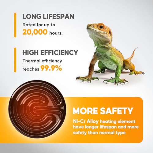 HealSmart 100W Reptile Heat Lamp Ceramic Heat Emitter, No Light Emitting Heat Bulbs, Suitable for Snake/Lizard/Spider, Plant Growth and Incubating Chicken, 2-Pack - size: 100 Watts, style: D-75mm (2.95") *2 Pcs