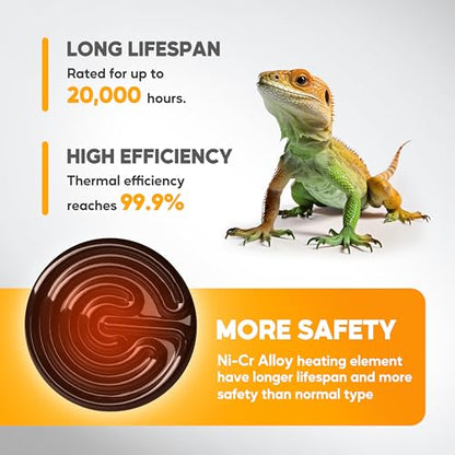 HealSmart 150W Reptile Heat Lamp Ceramic Heat Emitter, No Light Emitting Heat Bulbs, Suitable for Snake/Lizard/Spider, Plant Growth and Incubating Chicken, 2-Pack - size: 150 Watts, style: D-105mm (4.13")