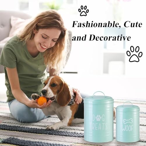Dog Treat Container Airtight, Dog Treat Jar Set of 2 with Lid - 9x5.5''&7x4'' Metal Dog Cookie Jar for Farmhouse Kitchen Counter, Green Pet Treat Container, Dog Treat Storage Container for Dogs, Cats - color: Circle-Green