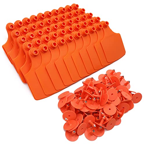 4.1” L×3”W Livestock Blank Ear Tags 100 Pieces Cattle Ear Tags Big TPU Precision Animal Identification Blank Ear Tags Animal Earring Marker Tags for Cattle Cow Swine Deer Camel Horse (Orange)