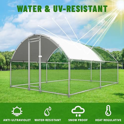 NUGRIART Large Metal Chicken Coop Walk-in Poultry Cage with Water-Resident and Anti-UV Cover Duck Rabbit Cat House Outdoor Chicken Run Pen with Round Roof - size: 13’L×10’W×6.5’H