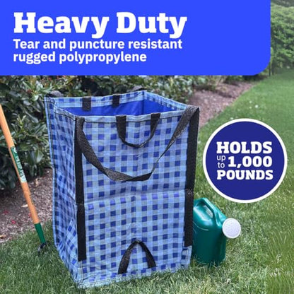 DURASACK Heavy Duty Home and Yard Bags 48-Gallon Reusable Self-Standing Lawn and Leaf Bags Garbage Can with Reinforced Handles, Gingham Blue - color: Gingham Blue