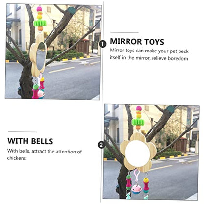 Wooden Chicken Toy Mirror and Bell Pendant Hanging Pet Hen Mirror for Cage Enrichment Interactive Fun for Chickens and Accessories