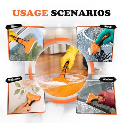JETMORE Razor Blade Scraper, Scraper Tool with 15 PCS SK5 Steel Blades, Razor Scraper, Ergonomic Handle with Blade Storage Box, Scraper for Cleaning Windows, Glass, Oven, Stove, Kitchen, Floor, Paint