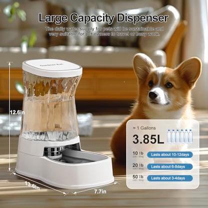 Gardner Pet Automatic Dog Water Dispenser Gravity Stainless Steel Water Waterer Feeder, 100% BPA-Free Large Capacity Water Feeding Bowls for Medium & Large-Sized Dogs Cats Other Pets -(1 Gallon) - color: White, size: 1 Gallon