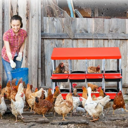 Heavy Duty 8 Hole Chicken Nesting Box with Roll Away Egg Collection System - Rustproof Plastic Tray, Ventilation Holes & Keyhole Mounting - Laying Box for Hens and Ducks (Green) - color: Red, size: 8 Compartments with legs