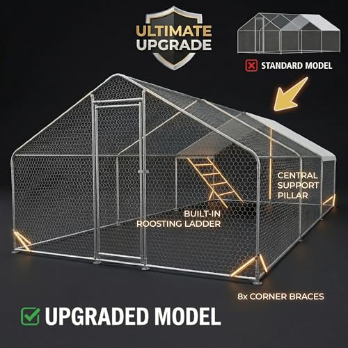 CHIKENCOOP 19.5x9.8x6.5 ft Metal Chicken Coop, Chicken Run with Cover | Three-room walk-in chicken run with waterproof UV-resistant cover, lockable steel door, and PVC-coated wire mesh. - size: 238.0"L x 118.0"W x 80.0"H