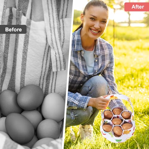 Egg Collecting Basket, Canvas Egg Basket for Gathering with 7 Pouches for Chicken, Duck, Goose, Bird, Various Poultry Collection (Cartoon Chicken Style 2) - style: Cartoon Chicken Style 2