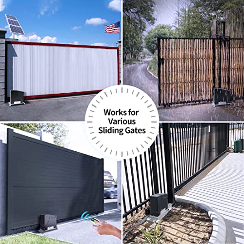 TOPENS DK1000S Solar Sliding Gate Opener Rack Drive Automatic Gate Motor for Heavy Driveway Slide Gates Up to 1800 Pounds, Electric Gate Operator Battery Powered with Solar Panel Remote Control Kit