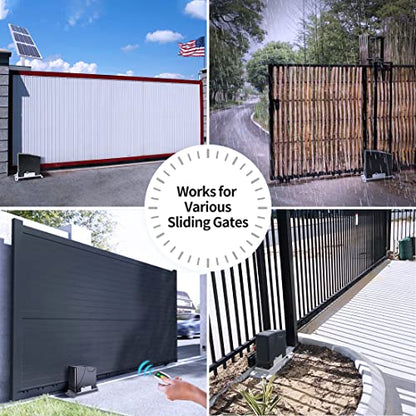 TOPENS DK1000S Solar Sliding Gate Opener Rack Drive Automatic Gate Motor for Heavy Driveway Slide Gates Up to 1800 Pounds, Electric Gate Operator Battery Powered with Solar Panel Remote Control Kit