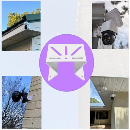 Heavy-Duty Corner Security Camera Bracket - Weatherproof White Metal Mount for Outdoor Surveillance Systems | Compatible with Exterior Walls, Eaves, Stairwells, eufy soloCam