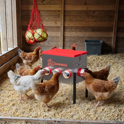 Sannwsg Chicken Feeders,68 lb Capacity 8 Port Automatic Chicken Feeder, Metal Chick Feeder with Locking Lid and Legs, Chicken Feeder for Chickens, Ducks, Geese - size: 8 Ports (3+3+2)