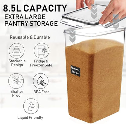 WHITE FEATHER SUPPLIES 8.5L/287Oz Extra Large Airtight Food Storage Containers (2 PC) with Lids, Kitchen and Pantry Organization Containers for Baking Supplies, Cereal, Flour, Sugar, Rice (BPA Free) - color: Black