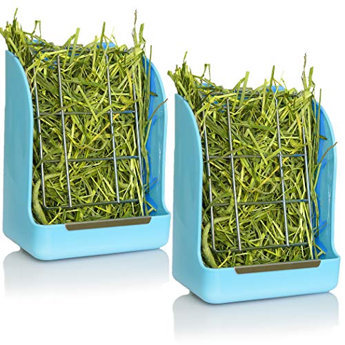 CalPalmy 2-Pack Hay Feeder for Rabbits, Guinea Pigs, and Chinchillas - Minimize Waste and Mess with 5 1/2" x 3" x 7 3/8" Hanging Alfalfa and Timothy Hay Dispenser - color: Blue+Blue, size: 5 1/2" x 3" x 7 3/8" (2-Pack)