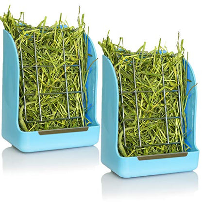 CalPalmy 2-Pack Hay Feeder for Rabbits, Guinea Pigs, and Chinchillas - Minimize Waste and Mess with 5 1/2" x 3" x 7 3/8" Hanging Alfalfa and Timothy Hay Dispenser - color: Blue+Blue, size: 5 1/2" x 3" x 7 3/8" (2-Pack)