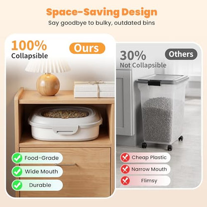 30 Lbs Dog Food Storage Container with Wheels, Collapsible Pet Food Storage Container with Clear Window, Measuring Cup & Scoop, BPA Free Cat Food Container for Rice, Flour, Grain, Bird Seed - color: Grey/30lbs