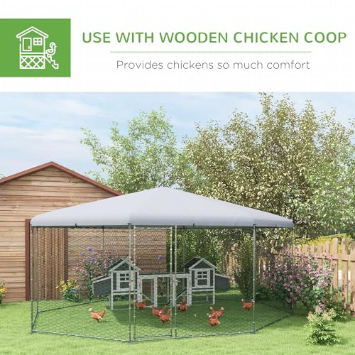 PawHut Large Chicken Coop Metal Chicken Run for Chickens with Waterproof and Anti-UV Cover, Polygon Shaped Walk in Fence Cage Hen House for Outdoor and Yard Farm Use, 1" Dia, 17.1' x 15.7' x 9'