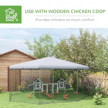 PawHut Large Chicken Coop Metal Chicken Run for Chickens with Waterproof and Anti-UV Cover, Polygon Shaped Walk in Fence Cage Hen House for Outdoor and Yard Farm Use, 1" Dia, 17.1' x 15.7' x 9'