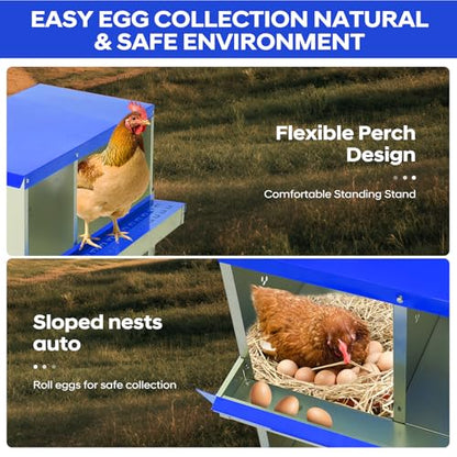 GarveeLife Chicken Nesting Box, 6 Compartments Nesting Box for Chickens, Two-Tier Galvanized Steel Chicken Egg Laying Box with Large Vented Holes Wall Mounting for Easy Egg Collection - color: Blue | 6 Compartments