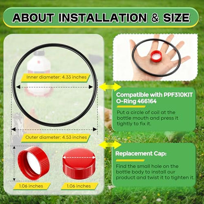 Poultry Fountain Renewal Waterer Parts, 10 Replacement Caps & 4 O Rings, Compatible with Miller PPF3/PPF5/PPF7 & Compatible with Farm-Tuff 3/5/7 Gallon Poultry Founts(Red) - color: Red