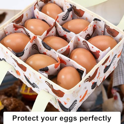 Removable Egg Collecting Basket, Egg Basket for Gathering Fresh Eggs with 9 Pouches, Foldable Canvas Egg Holder, Collector Egg for Chicken, Duck, Goose, Collection (Cartoon Chicken) - style: Cartoon Chicken