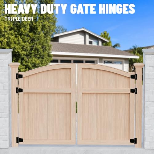 TRIPLE DEER 3.5 Inch Heavy Duty Gate Hinges, Extra Thick Gate Hinges for Wood Fence Barn Door Shed Gate Swing Door, Black Finish Door Strap Hinge, 2 Pack