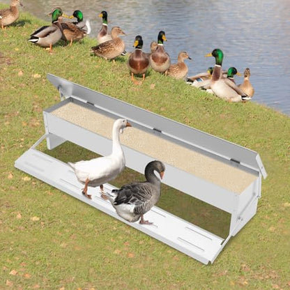 22lbs Automatic Chicken Feeder Large Capacity Poultry Feeders Treadle Galvanized Chicken Feeder with Weatherproof Lid for Chickens, Ducks, Geese