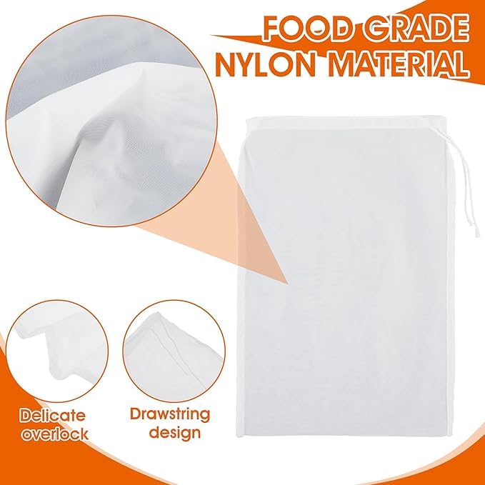 4 Pack Reusable Nylon Nut Milk Bag - 8x12 Inch Fine Mesh Food Strainer for Cold Brew, Cheese, Yogurt, Juicing & Tofu