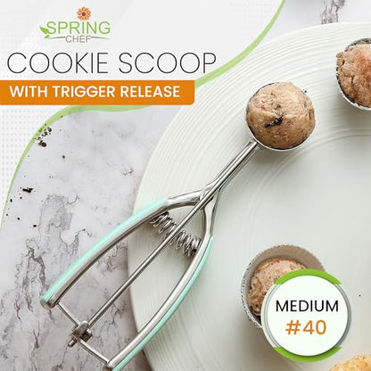 Spring Chef Medium #40 Stainless Steel Cookie Scoop for Baking, Multifunctional Kitchen Food Scooper with Trigger Release, 1.7 Tablespoon Melon Scooper - Dishwasher Safe Meatball Scoop - Mint - color: Mint, size: #40 - Medium - 1.7 Tbsp