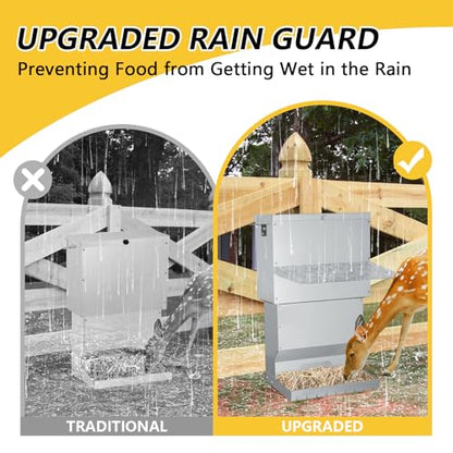Hanging Deer Feeder,60 Pounds Waterproof Livestock Gravity Feeder Box with Lid,Galvanized Steel Deer Corn Feeder for Hunting