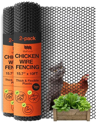 Maporch Plastic Chicken Wire Fencing for Pet Protection - 15.7" x 10ft, Black HDPE Mesh - Garden Fence Animal Barrier for Dogs, Cats and Rabbits (2-Pack) - color: Black, size: Pack of 2