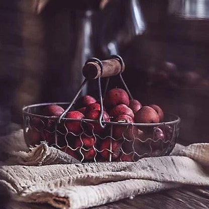 DUDOK Egg Basket, Iron+Wood Wire Egg Basket, Farmhouse Design, Black, Rectangular, Sturdy, Holds 12 Eggs, Comfortable Handle, Decorative, Kitchen, Dining Room, Living Room