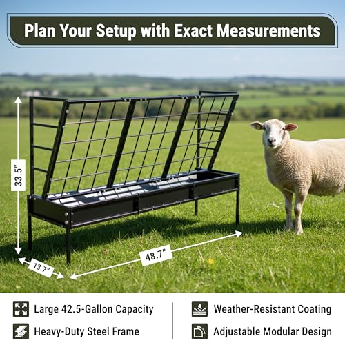 FEBTECH 42.5 Gallon Outdoor Pasture Goat Hay Feeder, Heavy Duty Powder-Coated 2 in 1 Hay Rack, Size-Adjustable Modular Design, Expandable Hay Feeder for Goats Horse Sheep Cattle Deer Barn & Pasture.. - size: 42.5 Gallon - Pasture