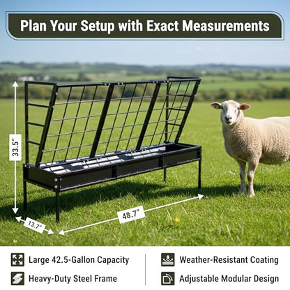 FEBTECH 42.5 Gallon Outdoor Pasture Goat Hay Feeder, Heavy Duty Powder-Coated 2 in 1 Hay Rack, Size-Adjustable Modular Design, Expandable Hay Feeder for Goats Horse Sheep Cattle Deer Barn & Pasture.. - size: 42.5 Gallon - Pasture
