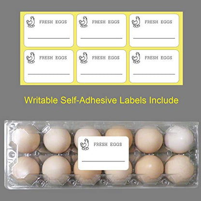 Large Plastic Egg Cartons 30 Packs with Sticker Labels for 12 Eggs, Cheap Bulk Egg Tray Egg Container Holder for Refrigerator, Storage, Family, Chicken Farm, Market, Camping