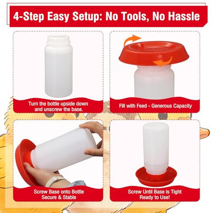 Chick Feeder and Waterer Set No Waste Automatic 1L Chicken Feeder and Waterer for Baby Chicks, Ducks, and Quail – Brooder Starter Kit (Red) - color: Red and White