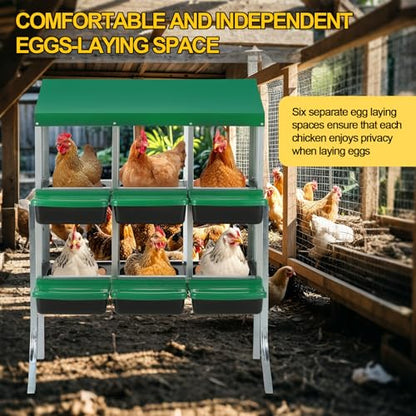 Chicken Nesting Box, 6 Hole Metal Nesting Boxes for Chickens with Roll Away Egg Collection, 2 Tier Chicken Laying Box, Removable Trays & Swing Perch for Backyard Coop and Laying Hens - size: 6 Holes with Legs