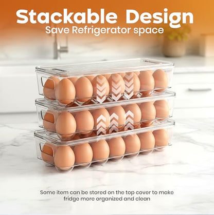 Utopia Home Egg Container With Lid and Handle for Refrigerator - Pack of 3 - Clear Stackable Egg Holder for Kitchen Storage and organization - size: Pack of 3