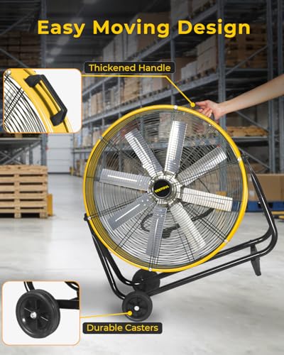 VENTISOL 24 Inch High Velocity Drum Fan, 9500 CFM Industrial Fans Heavy Duty, 3-Speed Shop Fan, Large Metal Floor Fan for Garage, Warehouse, Outdoor, Commercial, 8 Blades - style: 24" High Velocity Drum Fan