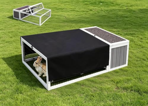 Tortoise House Habitat Wooden with Cover, Chicken Coop with Run Rabbit Hutch Small Animal Hutch Enclosure Indoor/Outdoor-Grey + White Trim - color: Grey&White Trim-2