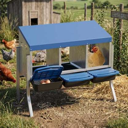 Garvee 3-Hole Roll Away Egg Collection Chicken Nesting Box, Galvanized Steel Nest Box for Laying Eggs - color: Blue, size: 3 holes with legs