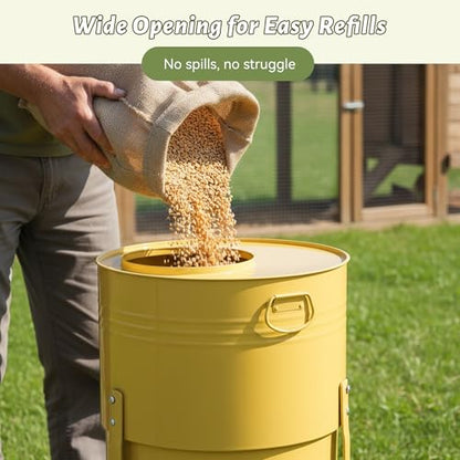 KOL Chicken Feeder No Waste for Coop & Outdoors, 16 Port 50lbs Poultry Feeder with Spill-Control Design, Rust-Proof Powder Coated Metal & Smooth Safe Edges (Yellow) - color: Yellow