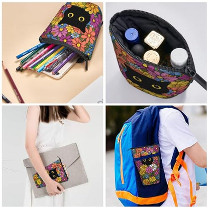 Black Cat Flower Girls Boys Standing Pencil Case Kids Kids Telescopic Stationary Pouch with Zipper Large Capacity Stand up Pen Bag Portable Makeup Holder for Children School Students Office Supplies - color: Black Cat